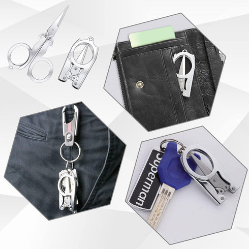 8 Pcs Stainless Steel Small Scissors Folding Scissors, Pocket Portable Foldable Travel Scissors Tiny Mini Craft Cutter for Home Travel, Silver...