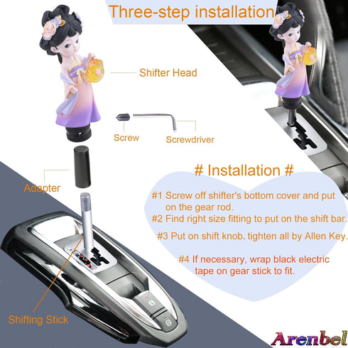 Arenbel Car Shifter Knobs Hanfu Girl Style Gear Lever Shift Handle Replacement Fit Most Automatic Manual Transmission Vehicles, Pink and Purple...