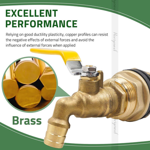 rain Barrel Spigot kit Within 1/2 inch Nozzle Brass Water Faucet & Bulkhead Tank Fitting fits 1-1/4 inch Hole, for Garden Hose rainwater Bucket 55...