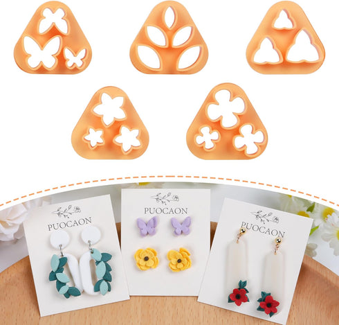 Puocaon Mini Flower Clay Cutters - 5 Pcs Flower Leaves Clay Cutters for Polymer Clay Earrings, Flower Petal Polymer Clay Cutters for Earrings, Min...
