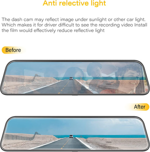 WOLFBOX 12inch PET Anti-Glare Film for Rear View Mirror Camera, Interior Rearview Mirror Anti Glare Membrane Anti-Scratch Sticker Safe Driving Pro...