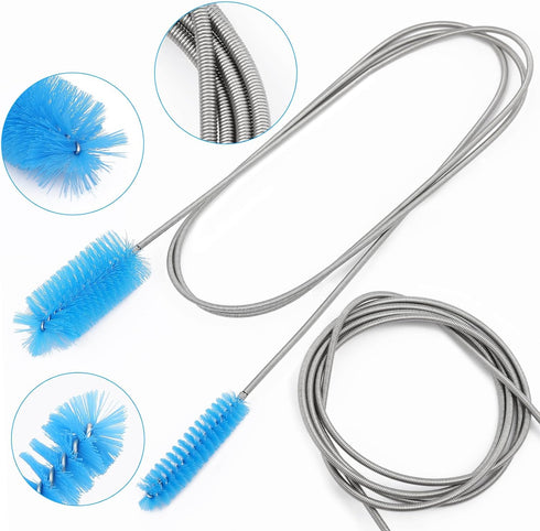 Pipe Cleaner Brush Flexible Long Drain Brush, Double Elastic Ended Nylon Cleaner Hose Tube 67 inch Stainless Steel and 9 inch Straw Cleaning Brush...