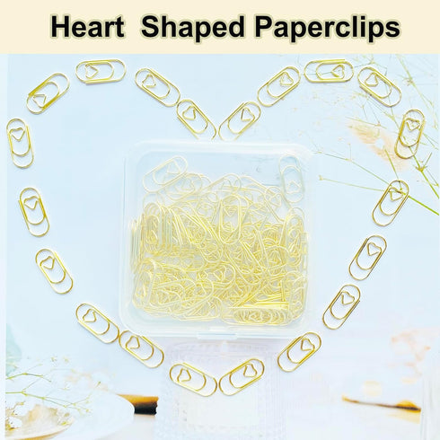 120 PCS Gold Heart Shaped Paper Clips 0.78inch Small Paper Clips Cute Mini Paperclips Invitations Paperclips Decorative Paper Clips for Office Sch...