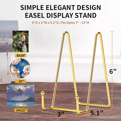 6 Inch Plate Stands for Display, 3 Pack Plate Holder Display Stand, Gold Metal Frame Easel Holder Stand for Pictures,Book, Photo, Decorative Plate...