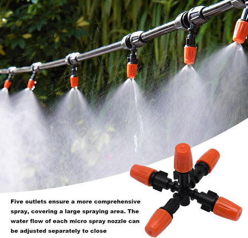 10 Pack 1/2 inch Garden Irrigation Sprinklers Head, Five Head Misting Spray Nozzle, 360° Micro Drip Irrigation Parts for Patio, Lawn, Micro Irriga...