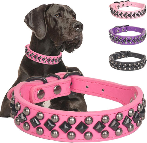 Spiked Studded Dog Collar Soft PU Leather Squared Spike Pet Collar Adjustable Collars for Small Medium Large Dogs...