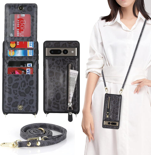 for Google Pixel 7 pro Case with Card Holder for Women,Pixel 7 pro Phone Case Wallet with Strap Credit Card Slots Crossbody with Kickstand Zipper ...