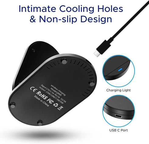 15W Wireless Charger Stand - Double Coil Fast Wireless Charging Station for iPhone and Samsung Galaxy Series - Auto-Off Feature - No Adapter Inclu...