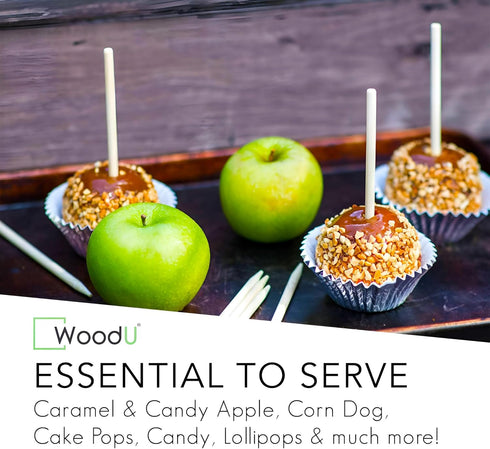 Wooden Candy Apple Sticks 5.5"x3/16" - Disposable 100 Pcs of Cocktail Picks and Toothpicks for Appetizers...