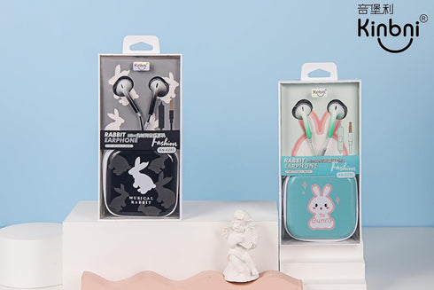 QearFun Bunny Earbuds for Kids, Kawakii Wired Earbud & in-Ear Headphones Gift for School Girls and Boys with Microphone and Lovely Earphones Stora...