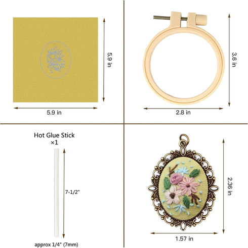 ZOCONE 4 Packs Embroidery Necklace Kits, Embroidery Pendant Kit Mini Cross Stitch Kit with 4 Hoops, Necklace, Pendant, Stamped Pattern Cloth, Inst...