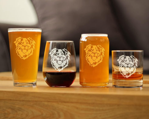 Australian Shepherd Face - Stemless Wine Glass - Unique Dog Themed Decor and Gifts for Lovers of Aussies - Large 17 Ounce...