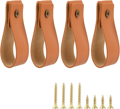 Cosmos 4 Pcs Leather Wall Hooks Hanging Strap Leather Curtain Rod Holder Leather Hook Strap Drawer Pulls Wall Mounted Rod Hanger Hook with Screws ...