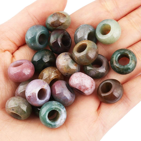 TUMBEELLUWA Natural Gemstone Beads for Jewelry Making, Rondelle Large Hole Loose Beads Pack of 15,Indian Agate(8x14 mm)...