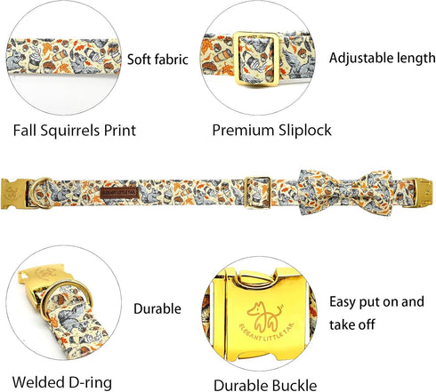 Elegant little tail Halloween Dog Collar, Fall Dog Collar Squirrels Holiday Pet Dog Collar Dog Bow Collar Pet Durable Adjustable Girl Boy Dog Coll...