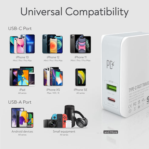 USB C Charger, MANTO 30W 2 Port PD Fast Charger with 20W USB-C Power Adapter, Foldable International Travel Adapter with UK US EU Australia Plug f...