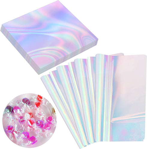 Prudiut 150 Pieces Cellophane Sheets Iridescent Cellophane Wrap Easter Cellophane Gift Wrap for Iridescent Film Crafts Decoration Holographic Cand...