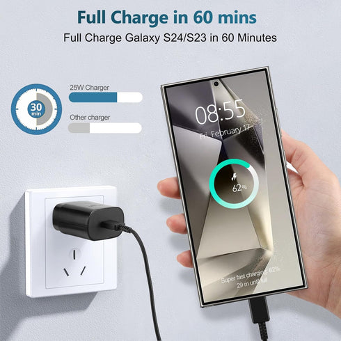 USB C Fast Charger, 25W Samsung Charger Super Fast Charging Type C Android Phone Charger Block for Samsung Galaxy S24/S24 Ultra/S24+/S23 Ultra/S23...