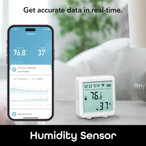 Geeni Smart Temperature and Humidity Monitor Sensor - Indoor Wireless WiFi Thermometer Hygrometer for House, Alexa, Google Home App Controlled, Ba...