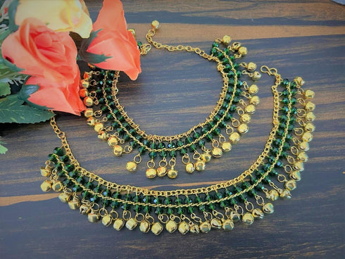 Indian Traditional Ethnic Fashion Bollywood Gold Polish Party-wear Wedding Beads Ghungroo Banjara Payal Anklet for Girls Women...