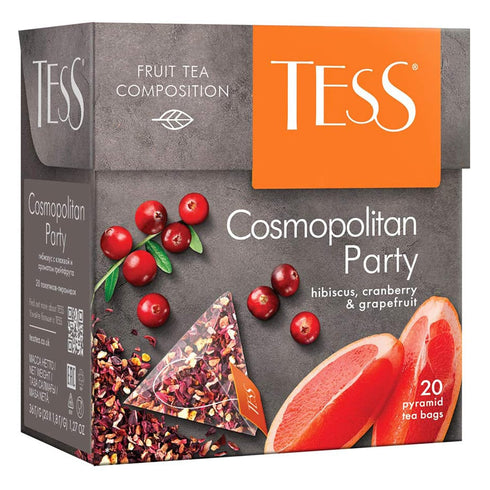 Tess Cosmopolitan Party Fruit Tea Composition Hibiscus, Cranberry and Grapefruit Leaf Tea in 20 Pyramid Sachets...