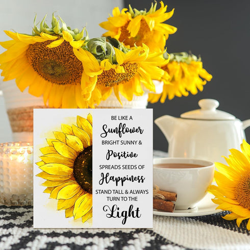 Creoate Sunflower Desk Decor, Inspirational Wood Block Sign Desk Decorations for Home Girls Room Dorm Office Desk Shelf Table Decor - Be Like a Su...