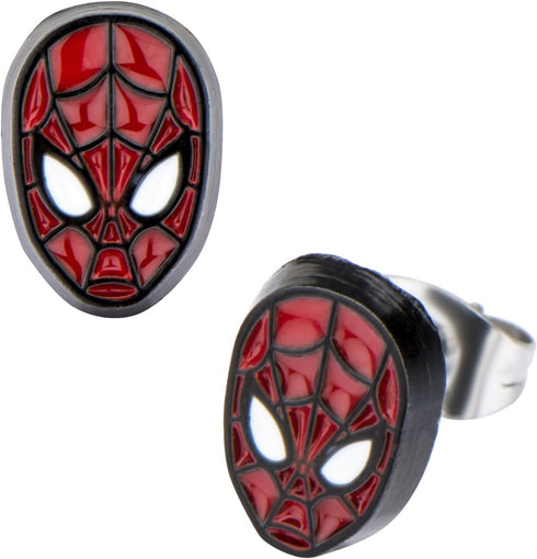 Officially Licensed Hypoallergenic Marvel Comics Girls Spider Man Base Metal Face Stud Earrings, Red, One Size...