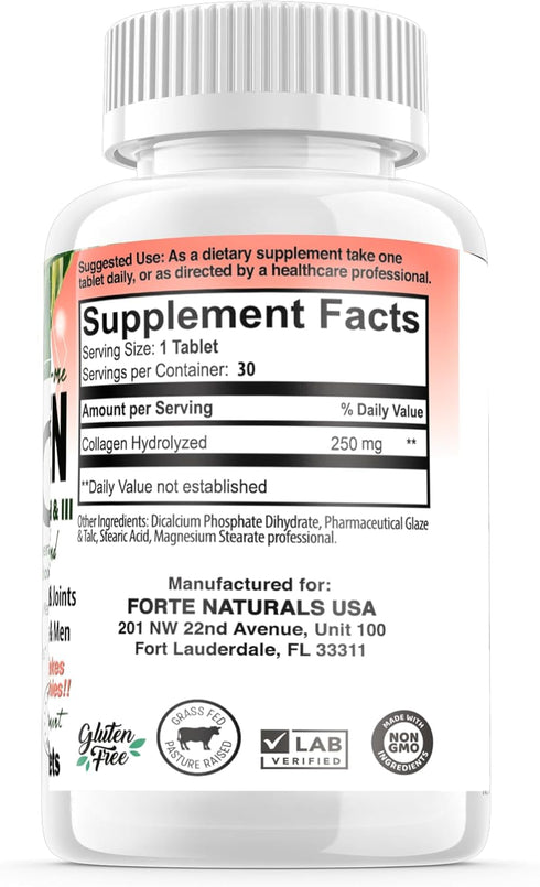 Collagen Peptide Pills 100 Tablets Protein Supplements NO More Mixing Powder Shakes Easy to Swallow Collagen Peptides Powder Pills Protein Capsule...