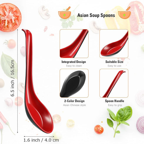 12 Pcs Asian Soup Spoons Hook Soba Noodle Ramen Spoon Chinese Won Ton Soup Asian tableware for Home Kitchen Restaurant...