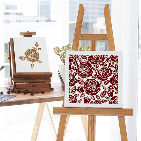 Rose Flower Stencils Rose Stencils Rose Background Template 11.8"x 11.8" Rose Floral Stencils PET Reusable Craft Painting on Wood Canvas Wall Furn...