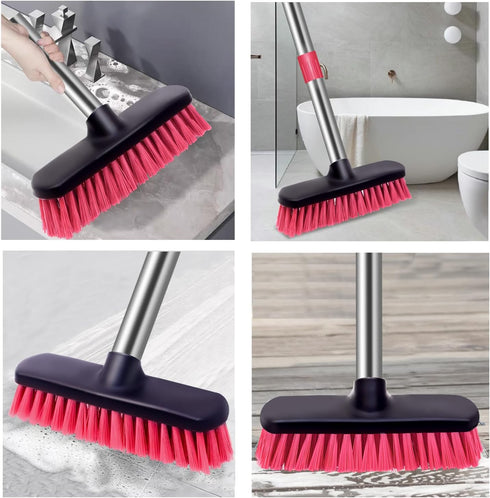 Deck Scrub Brush with Long Handle - 54" Floor Scrub Brush, Adjustable Long Handled Shower Cleaning Brush Garage Floor Scrub Brush for Cleaning Bat...