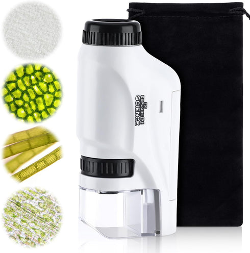 Pocket Microscope 60x-120x Power LED Lighted Pocket Microscope Portable Microscope Handheld Microscope with Black Velvet Pouch for Kids Child Lear...