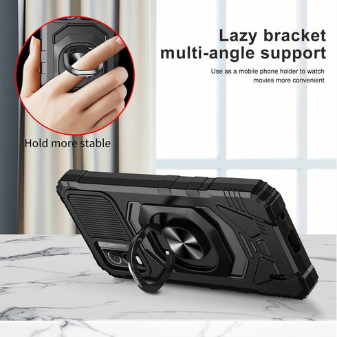 TJS Compatible for Nokia C210 Case, with Tempered Glass Screen Protector Metal Ring Magnetic Support Kickstand Heavy Duty Drop Protection Cover Ph...