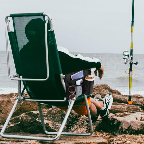 Beach Chair Cup Holder Attachment, Black Nylon Beach Chair Drink Bracket 4 Pockets Hanging Cup Holder Stand Adjustable Strap Phone Holder for Pati...