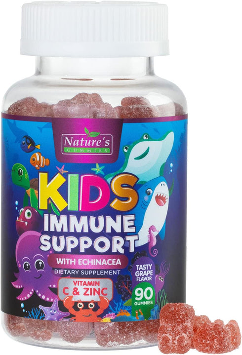 Kids Immune Support Gummies with Vitamin C, Zinc & Echinacea, Gluten Free & Non-GMO Chewable Immune Support for Kids Gummy, Daily Childrens Immune...