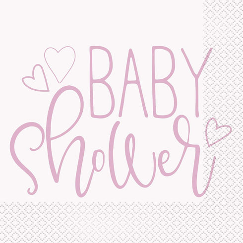 Pink Hearts "Baby Shower" Luncheon Napkins (Pack of 16) - Adorable & Elegant Design for Memorable Celebrations...
