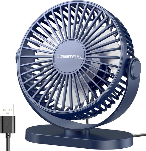 SWEETFULL USB Desk Fan Small Quiet - 3 Speeds Mini Personal Portable Fan 360° Rotation Adjustable, 5 Inch Office Table Cooling Gadgets on Desktop ...