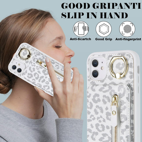 iPhone 12 pro case with Card Holder, iPhone 12 Phone Case Wallet for Women magsafe Compatible Wallet Detachable 2-in-1 for Men-White Leopard......