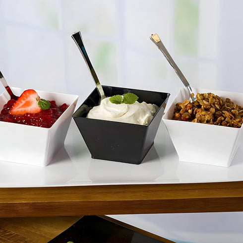 Lillian Tablesettings Plastic 8 oz | Black Rectangles Servingware | Pack of 20 Party Bowls, 3.5 x 3.5 x 7.5 inches...