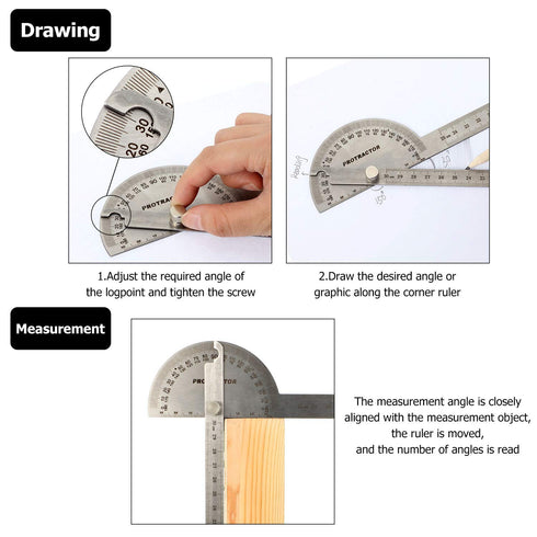 Outus Angle Protractor Angle Finder Ruler Two Arm Stainless Steel Protractor Woodworking Ruler Angle Measure Tool with 0-180 Degrees (30 cm/ 11.8 ...