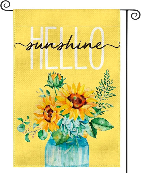 Welcome Summer Sunflower Floral Garden Flag 12x18 Inch Double Sided Mason Jar Flower Holiday Flag(C)...