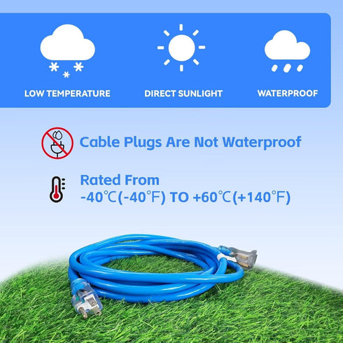 6 FT Outdoor Extension Cord with Lighted End - 12/3 Gauge Heavy Duty Extension Cord, 3 Prong Grounded Power Extension Cord, Blue, 15 AMP, SJTW...