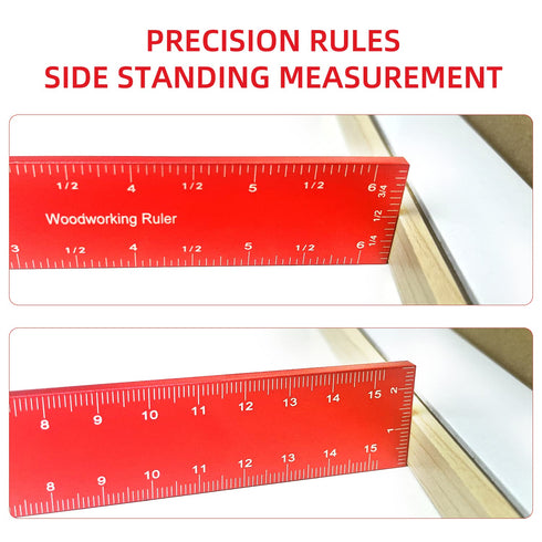 Precision Pocket Ruler Metal Slide Rule Inch and Metric, 3Pcs Aluminum Woodworking Rulers with Slide Stop T-Type Scribing Ruler Square Ruler T Tra...