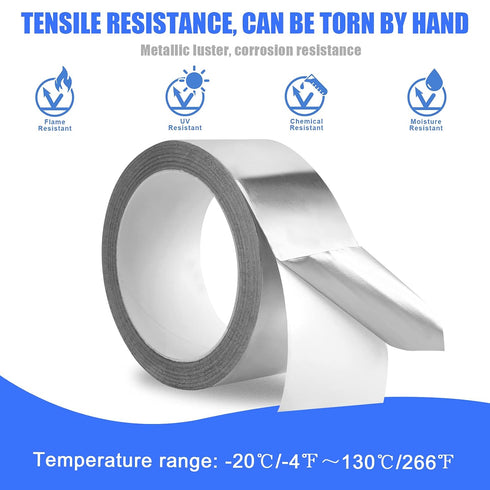 Romeda Aluminum Tape, 2 inch x 65 Feet Foil Tape (3.9 mil), Insulation Adhesive Metal Tape, High Temperature Heavy Duty HVAC Tape, Silver Tape Alu...
