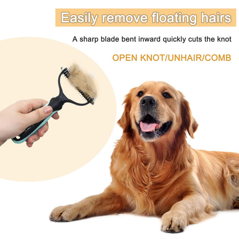 Dog Brush - Pet Dematting and Undercoat deshedding rake - Stainless Steel Grooming Comb For Dogs Cats furry pets large or medium remove knots tang...