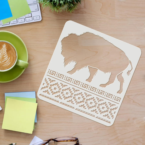 FINGERINSPIRE Layered Buffalo Stencils Template 11.8x11.8inch Plastic Aztec Buffalo Drawing Painting Stencils Aztec Borders Pattern Stencils for P...