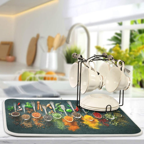 Cooking Herbs Spices Dish Drying Mat for Kitchen 18 X 24 Inches Dry Dishes Pads Mats Tableware Protector Countertops Counter Mat Home Decorations...