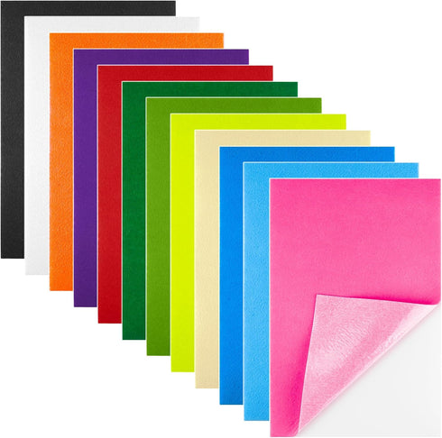 Morcheiong 12 Pcs Self Adhesive Felt Sheet Soft Felt Sheets with Adhesive Backing for Art Project and Sewing DIY Craft(11.8"x7.9"/30x20cm)- 12 Col...