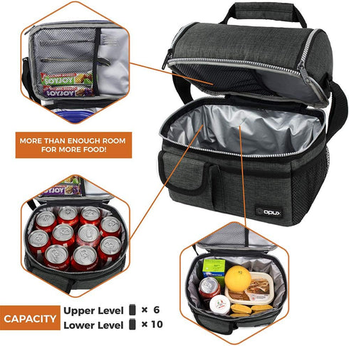 OPUX Lunch Box for Men, Adult Lunch Box Cooler, Insulated Lunch Bag Women, Dual Compartment Lunchbox for Work, Leakproof Double Decker Lunch Bag, ...