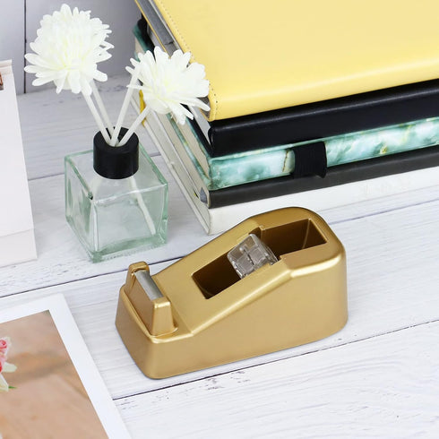 Buqoo Gold Desk Tape Dispenser 1-Inch Core Roller Tape Holder Cute Desktop Tape Cutter for School, Office Supplies (GT-1)...